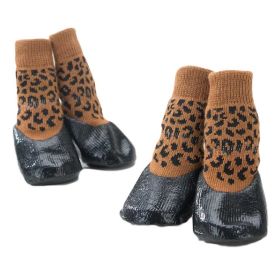 4 Pcs Leopard Print Dog Knitted Socks Pet Socks Dog Waterproof Coated Socks Paw Protective Socks