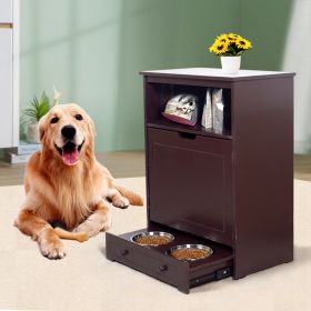 Pet Feeder Station with Storage, Fine Wooden Dog and Cat Feeder Hide Away Cabinet with Stainless Steel Bowls