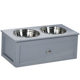 PawHut Elevated Dog Bowls, Raised Dog Bowl Stand with Storage, 2 Stainless Steel Bowls, Pet Feeding Station for Medium Dogs, Indoor Use