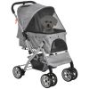 PawHut Travel Pet Stroller for Dogs, Cats, One-Click Fold Jogger Pushchair with Swivel Wheels, Braket, Basket Storage, Safety Belts, Adjustable Canopy