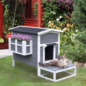 Wooden Cat House w/ Flower Pot