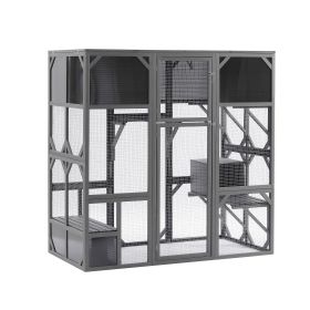 Outdoor Wooden Pet House Pet-tio Enclosure with Bouncy Bridge