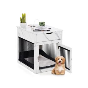 White Dog House Kennel Crate with Drawer and Wired Wireless Charging Side Table Nightstand