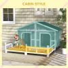 Premium Stylish Deluxe Dog House Cabin w/ Large Elevated Deck Porch - Solid Fir Wood - Gray / White Trim