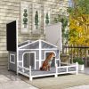 Premium Stylish Deluxe Dog House Cabin w/ Large Elevated Deck Porch - Solid Fir Wood - Gray / White Trim