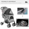 PawHut Travel Pet Stroller for Dogs, Cats, One-Click Fold Jogger Pushchair with Swivel Wheels, Braket, Basket Storage, Safety Belts, Adjustable Canopy