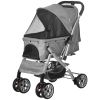 PawHut Travel Pet Stroller for Dogs, Cats, One-Click Fold Jogger Pushchair with Swivel Wheels, Braket, Basket Storage, Safety Belts, Adjustable Canopy