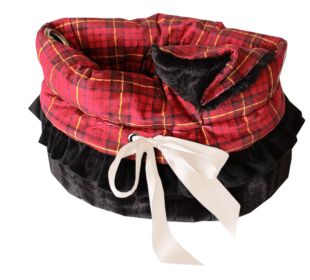 Red Plaid Reversible Snuggle Bugs Pet Bed, Bag, and Car Seat All in One