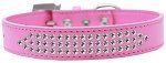 3-Row Clear Crystal Rhinestone Dog Collar (Size: Bright Pink Size 12)