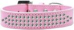 3-Row Clear Crystal Rhinestone Dog Collar (Size: Light Pink Size 12)