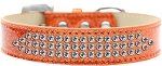 3-Row Clear Crystal Rhinestone Ice Cream Dog Collar (Size: Orange Size 12)