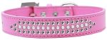 3-Row Ritz Pearl and Clear Crystal Rhinestone Dog Collar (Size: Bright Pink Size 12)