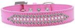 3-Row Ritz Pearl and Iridescent Crystal Rhinestone Dog Collar (Size: Bright Pink Size 12)