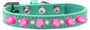 Crystal and Bright Pink Spikes Dog Collar