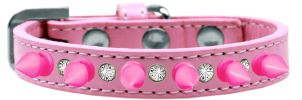 Crystal and Bright Pink Spikes Dog Collar