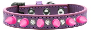 Crystal and Bright Pink Spikes Dog Collar