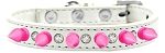 Crystal and Bright Pink Spikes Dog Collar (Size: White Size 10)