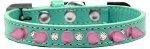 Crystal and Light Pink Spikes Dog Collar (Size: Aqua Size 10)