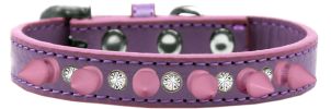 Crystal and Light Pink Spikes Dog Collar