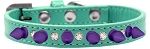 Crystal and Purple Spikes Dog Collar (Size: Aqua Size 10)