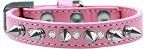 Crystal and Silver Spikes Dog Collar (Size: Light Pink Size 10)