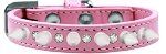 Crystal and White Spikes Dog Collar (Size: Light Pink Size 10)