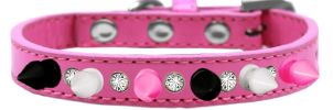 Crystal with Black, White and Bright Pink Spikes Dog Collar