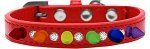 Crystal with Rainbow Spikes Dog Collar (Size: Red Size 10)