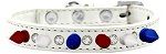 Crystal with Red, White and Blue Spikes Dog Collar (Size: White Size 10)