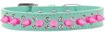 Double Crystal and Bright Pink Spikes Dog Collar (Size: Aqua Size 12)