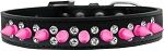 Double Crystal and Bright Pink Spikes Dog Collar (Size: Black Size 12)