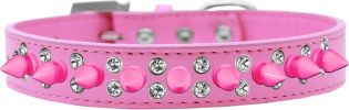 Double Crystal and Bright Pink Spikes Dog Collar