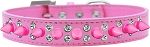 Double Crystal and Bright Pink Spikes Dog Collar (Size: Bright Pink Size 12)