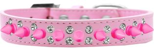 Double Crystal and Bright Pink Spikes Dog Collar