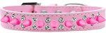 Double Crystal and Bright Pink Spikes Dog Collar (Size: Light Pink Size 12)