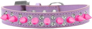 Double Crystal and Bright Pink Spikes Dog Collar