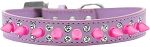 Double Crystal and Bright Pink Spikes Dog Collar (Size: Lavender Size 12)