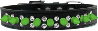 Double Crystal and Neon Green Spikes Dog Collar