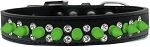 Double Crystal and Neon Green Spikes Dog Collar (Size: Black Size 12)