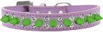 Double Crystal and Neon Green Spikes Dog Collar (Size: Lavender Size 12)