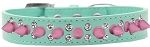 Double Crystal and Light Pink Spikes Dog Collar (Size: Aqua Size 12)