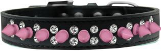 Double Crystal and Light Pink Spikes Dog Collar