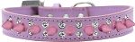 Double Crystal and Light Pink Spikes Dog Collar (Size: Lavender Size 12)