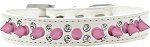 Double Crystal and Light Pink Spikes Dog Collar (Size: White Size 12)