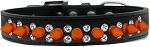 Double Crystal and Neon Orange Spikes Dog Collar (Size: Black Size 12)