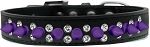 Double Crystal and Purple Spikes Dog Collar (Size: Black Size 12)