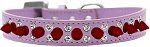 Double Crystal and Red Spikes Dog Collar (Size: Lavender Size 12)