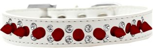 Double Crystal and Red Spikes Dog Collar