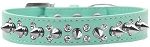 Double Crystal and Silver Spikes Dog Collar (Size: Aqua Size 12)