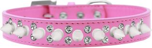 Double Crystal and White Spikes Dog Collar